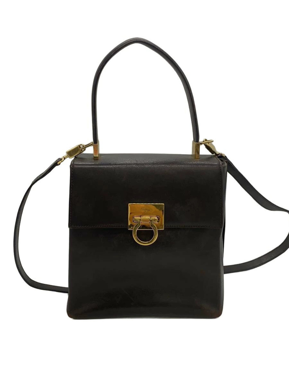 Salvatore Ferragamo Gancini Shoulder Bag Leather Brown